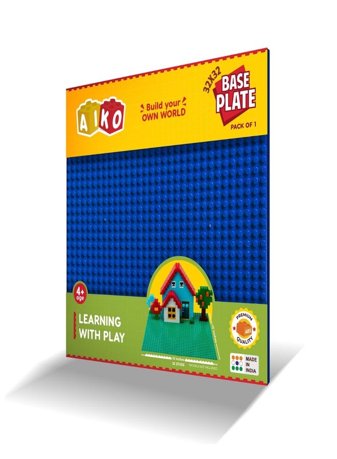 AIKO Classic Blue Base Plate - 32 x 32 Studs (10" x 10") | Durable ABS Plastic Building Base | Sturdy Foundation for Construction Play | Compatible with Major Block Brands | Ideal Gift for Kids 4+ - Image 1
